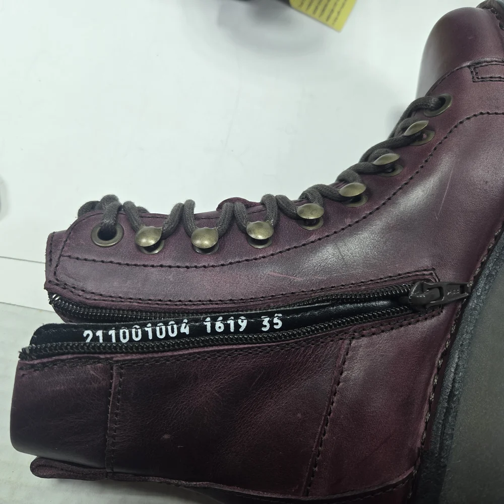 Fly London MALU001FLY Burgundy Purple Combat Hiking Ankle Boots Size EU 35 US 4